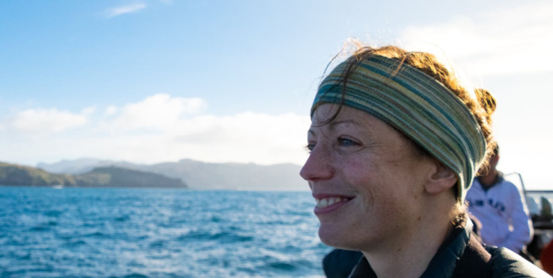 Claire on a boat