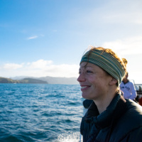 Claire on a boat